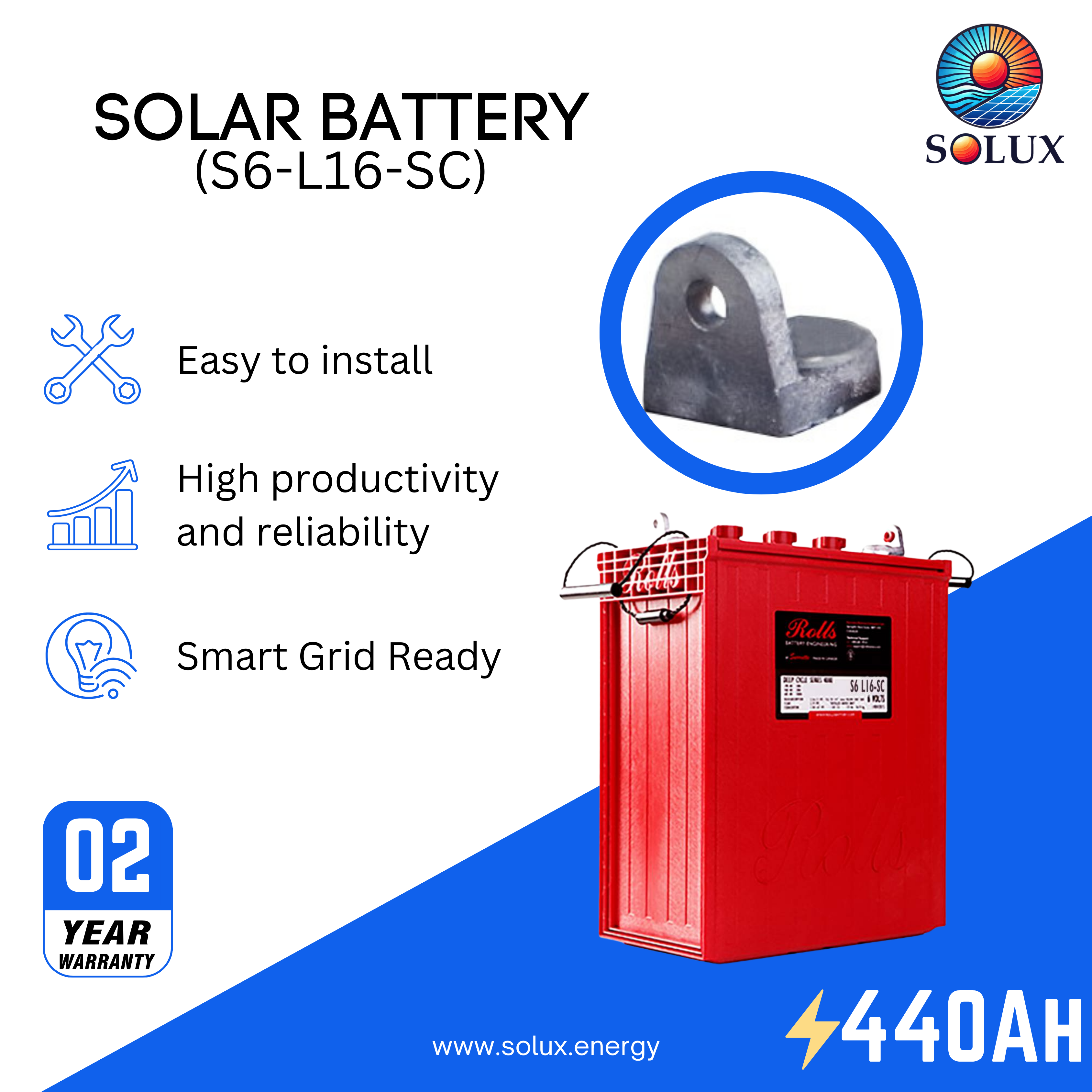 The rolls surrette s6-l16 battery is a reliable and high-performance deep cycle battery, ideal for a variety of applications, including renewable energy systems, RVs, and boats.